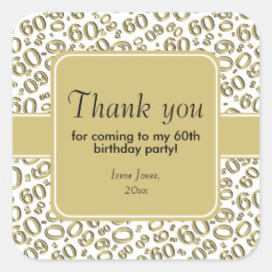 Thank You 60th Birthday Number Pattern Gold/White Square Sticker