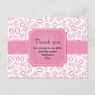 Thank You: 60th Birthday Number Pattern Pink/White Postcard