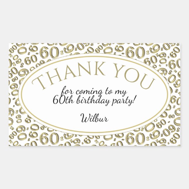 Thank You - 60th Number Pattern Gold and White Rectangular Sticker (Front)