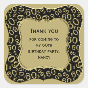 Thank you: 60th Number Pattern Gold/Black Bracket Square Sticker