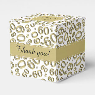 Thank You 60th Number Pattern Gold/White Favour Box