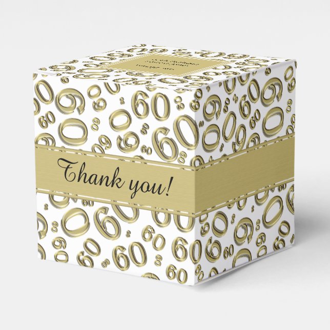 Thank You 60th Number Pattern Gold/White Favour Box (Front Side)