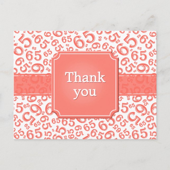 Thank You 65 Number Pattern Coral/White Postcard (Front)