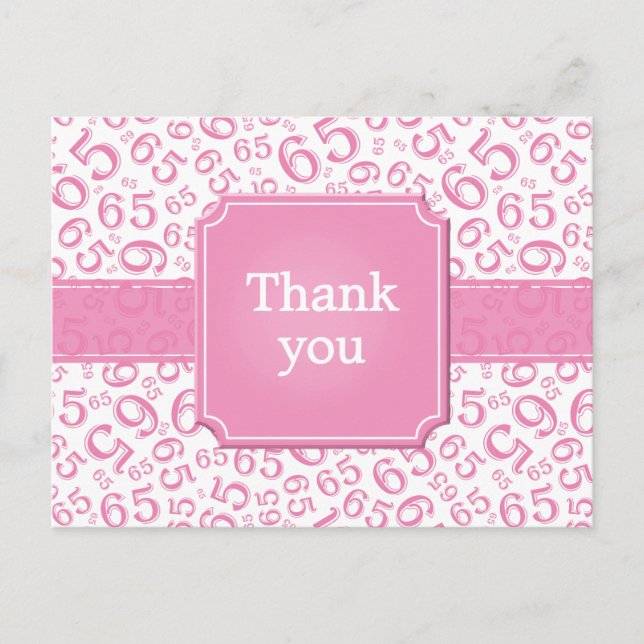 Thank You 65 Number Pattern Pink/White Postcard (Front)