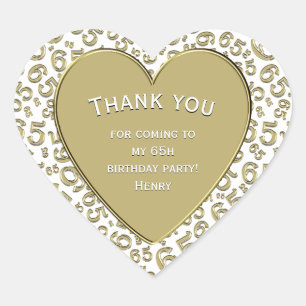 Thank you - 65th Birthday Gold and White Heart Heart Sticker