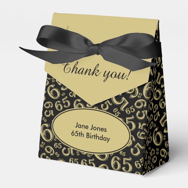 Thank You 65th Birthday Gold/Black Number Pattern Favour Box (Front Side)