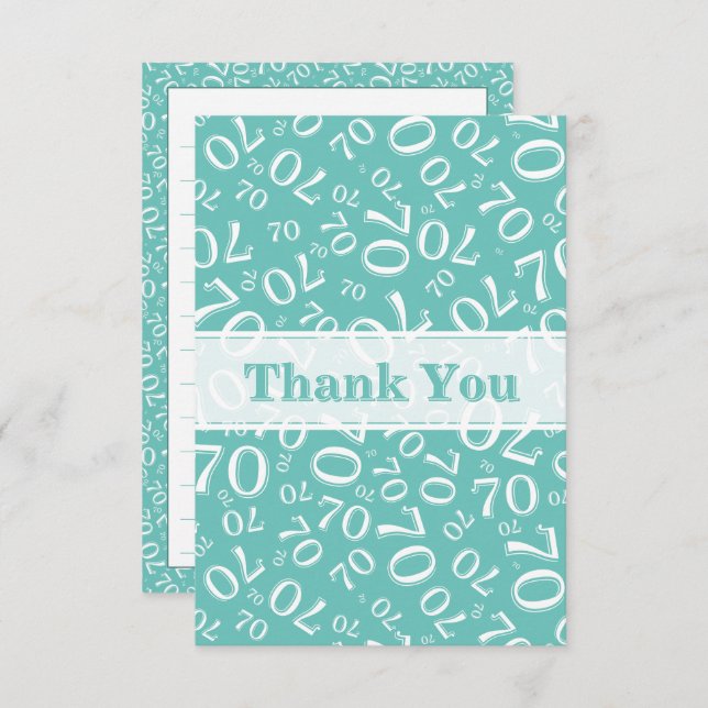 Thank You 70 Birthday Number Pattern Teal/White (Front/Back)