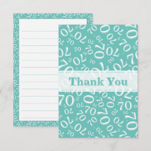 Thank You 70 Birthday Number Pattern Teal/White Card