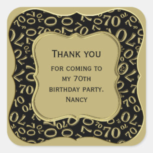 Thank you - 70th Birthday Black and Gold Party Square Sticker