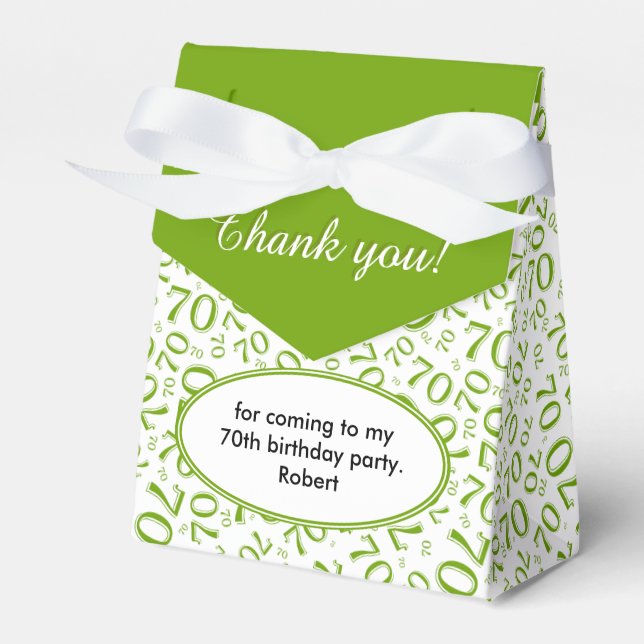 Thank You 70th Birthday Green/White Number Pattern Favour Box (Front Side)