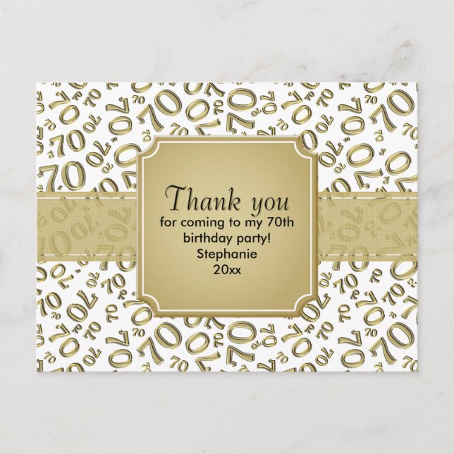 Thank You 70th Birthday Number Pattern Black/White Postcard (Front)