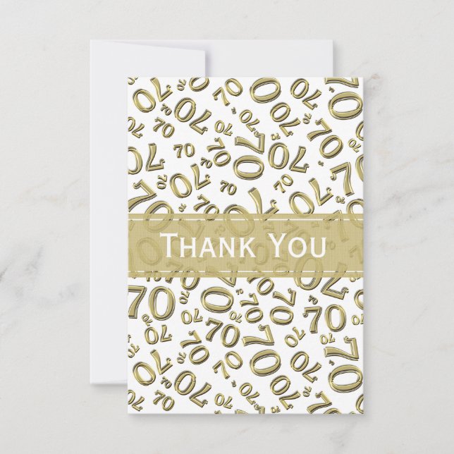 Thank You 70th Birthday Number Pattern Gold/White (Front)