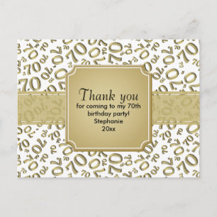 Thank You 70th Birthday Number Pattern Gold/White Postcard