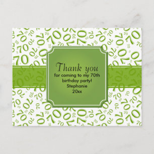 Thank You 70th Birthday Number Pattern Green/White Postcard