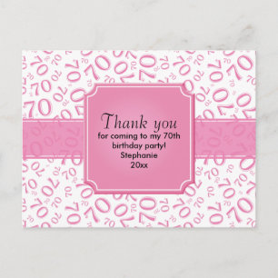 Thank You 70th Birthday Number Pattern Pink/White Postcard