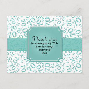 Thank You 70th Birthday Number Pattern Teal/White Postcard