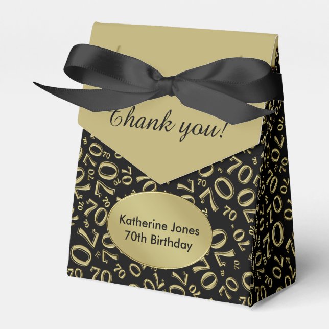 Thank You:  70th Birthday Theme Gold/Black Favour Box (Front Side)
