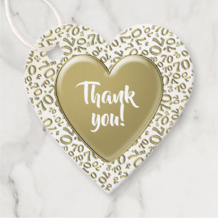 Thank You 70th Cool Number Pattern Gold and White Favour Tags