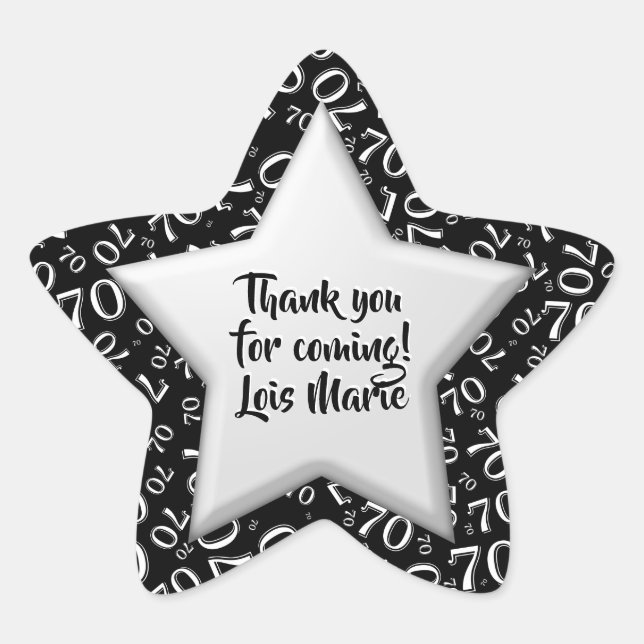 Thank You - 70th Number Pattern Black and White Star Sticker (Front)