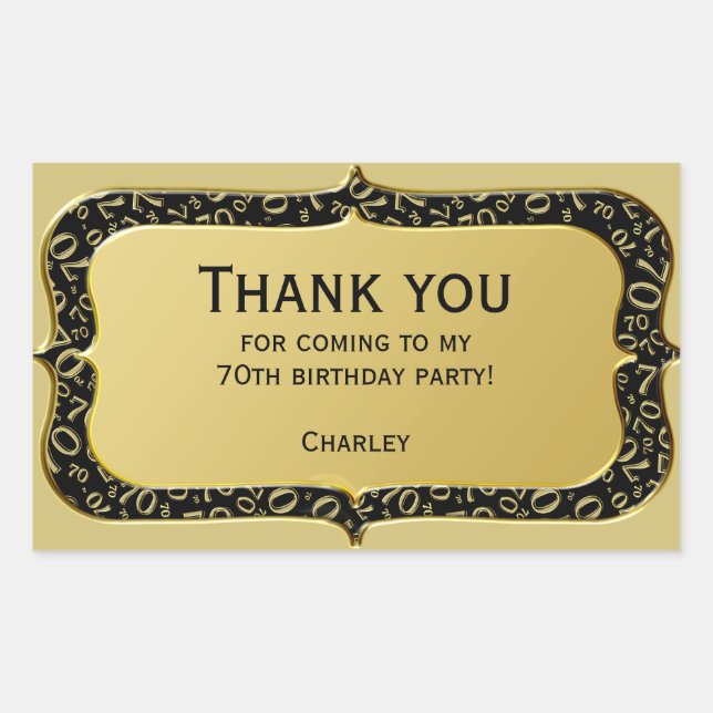 Thank You - 70th Number Pattern Gold and Black Rectangular Sticker (Front)