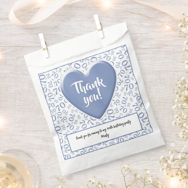Thank You 70th Random Number Pattern Blue/White Favour Bags (Clipped)