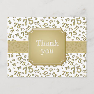 Thank You 75 Number Pattern Gold/White Postcard