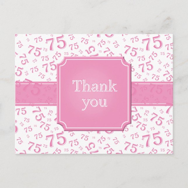 Thank You 75 Number Pattern Pink/White Postcard (Front)