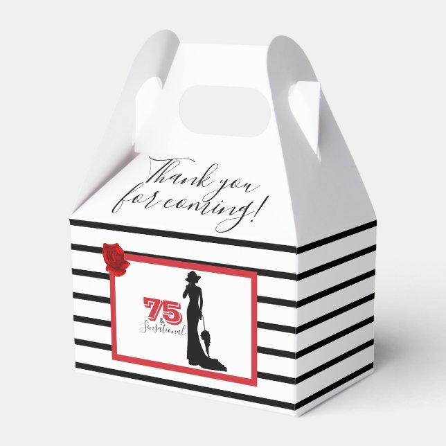 THANK YOU 75th Birthday Party Black/Red Elegant  Favour Box (Front Side)
