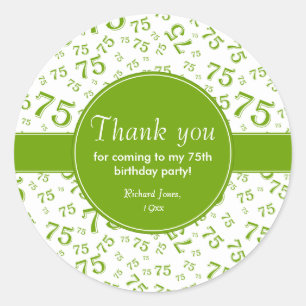 Thank You: 75th Green & White Number Pattern Classic Round Sticker