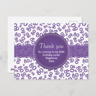 Thank You 80 Purple/White Birthday Number Pattern Postcard