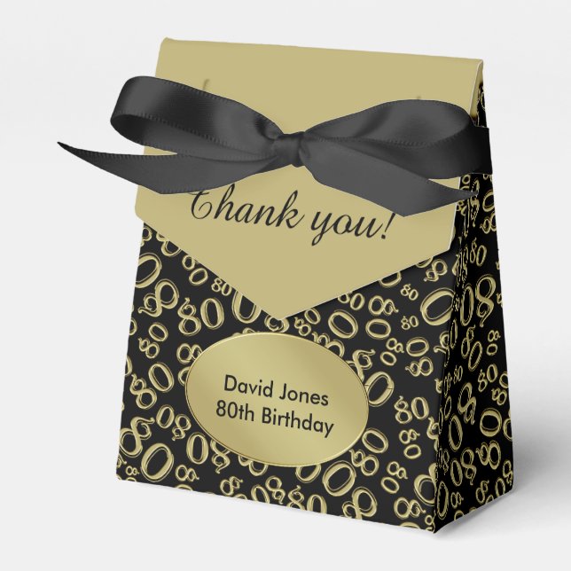 Thank You 80th Birthday Black/Gold Number Pattern Favour Box (Front Side)