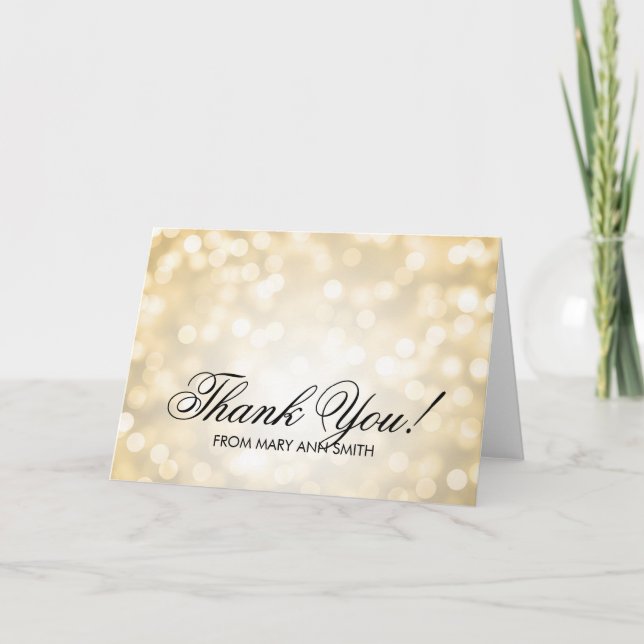 "Thank you" 80th Birthday Gold Glitter Lights Thank You Card (Front)