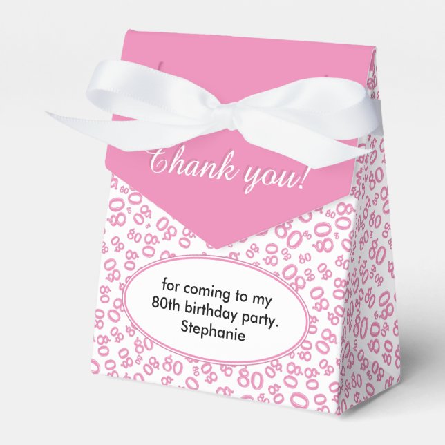 Thank You 80th Birthday Pink/White Number Pattern Favour Box (Front Side)