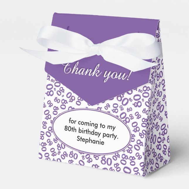 Thank You 80th Birthday Purple Number Pattern Favour Box (Front Side)