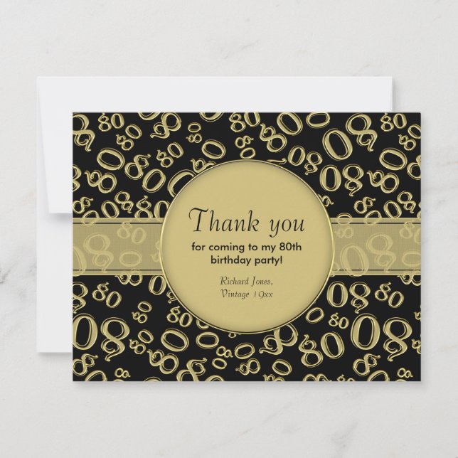 Thank You: 80th Black/Gold Bday Number Pattern (Front)
