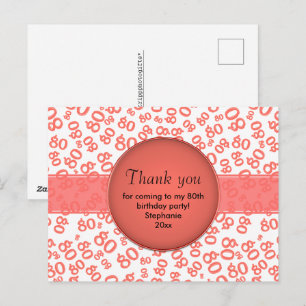 Thank  You 80th Cora/White Birthday Number Pattern Postcard