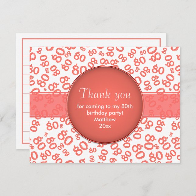 Thank You: 80th Coral/White Random Number Pattern (Front/Back)