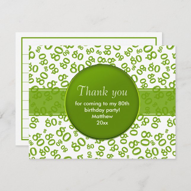 Thank You: 80th Green/White Bday Number Pattern (Front/Back)