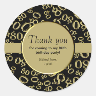 Thank You:  80th Number Pattern Gold and Black Classic Round Sticker