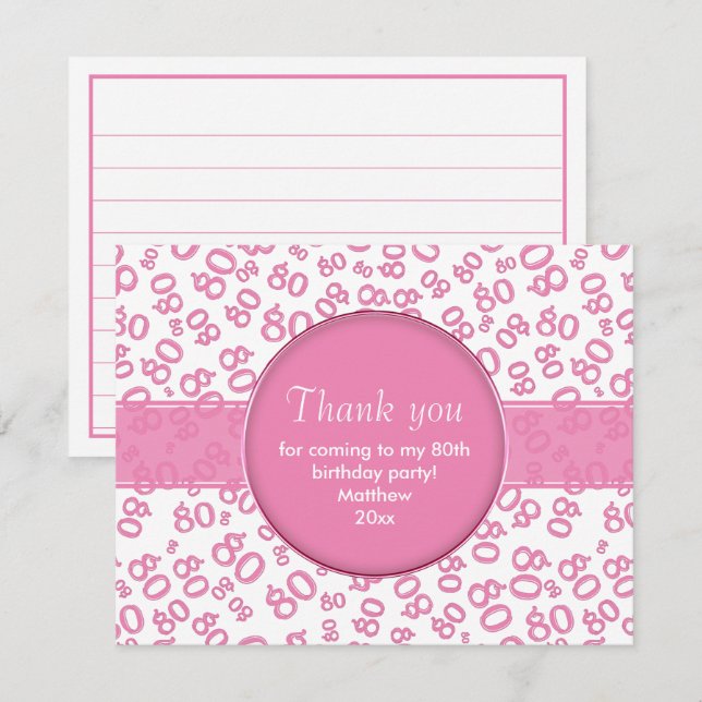 Thank You: 80th Pink/White Bday Number Pattern (Front/Back)