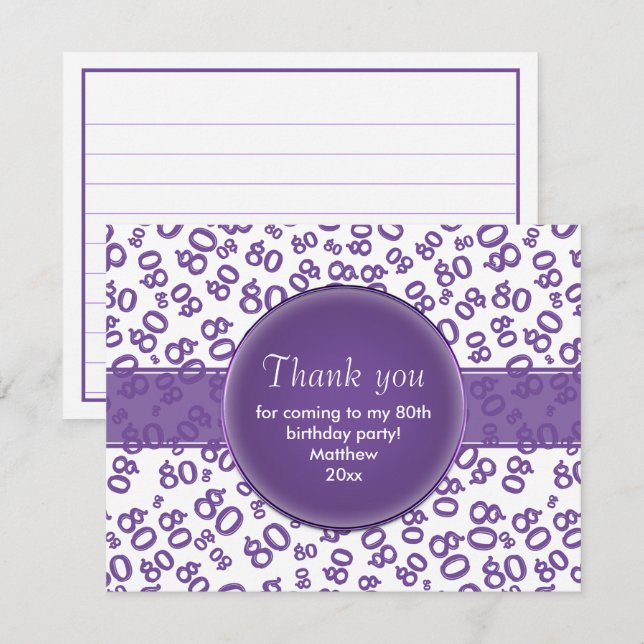 Thank You: 80th Purple/White Number Pattern (Front/Back)