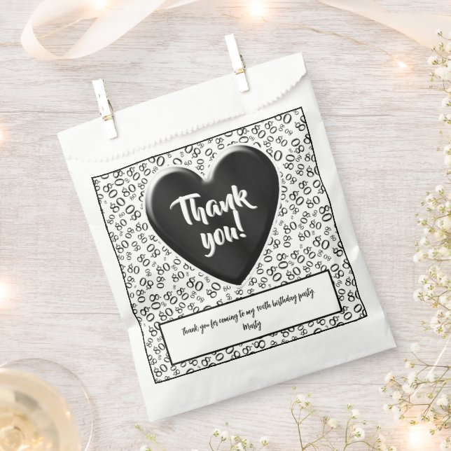 Thank You 80th Random Number Pattern Black/White Favour Bags (Clipped)