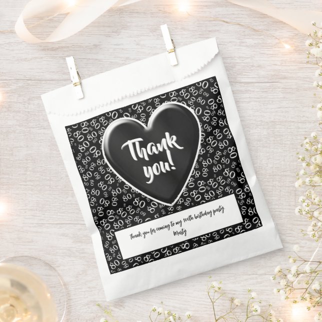 Thank You 80th Random Number Pattern Black/White Favour Bags (Clipped)