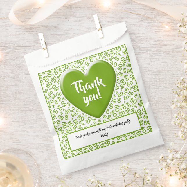 Thank You 80th Random Number Pattern Green/White Favour Bags (Clipped)