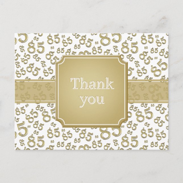 Thank You 85 Number Pattern Gold/White Postcard (Front)