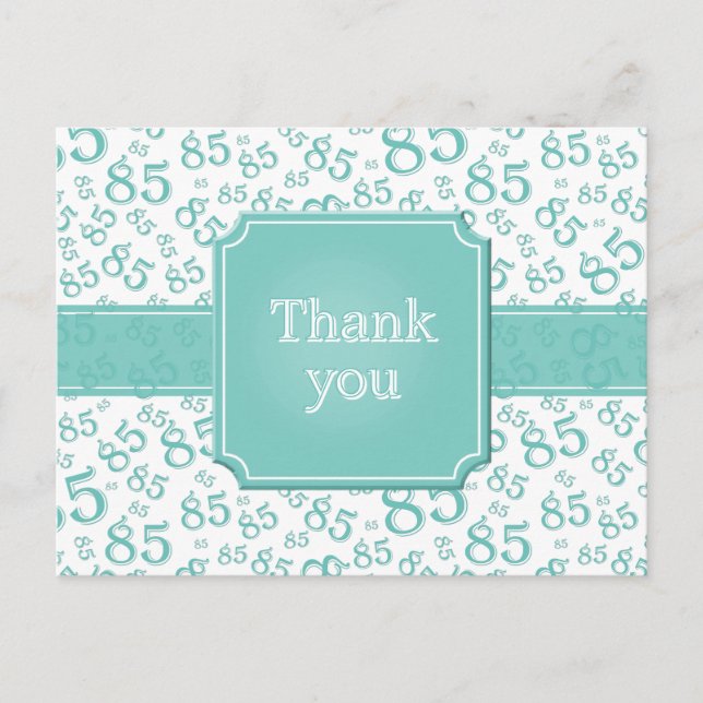 Thank You 85 Number Pattern Teal/White Postcard (Front)