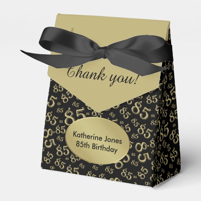 Thank You 85th Black/Gold Random Number Pattern Favour Box (Front Side)