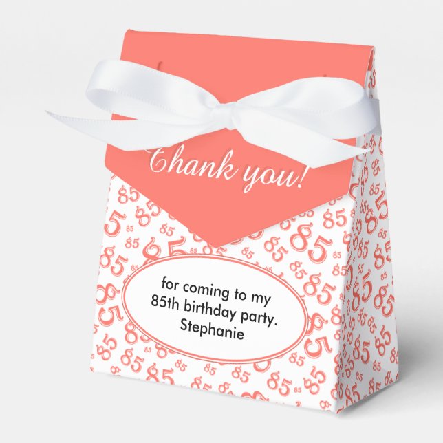 Thank You 85th Coral/White Random Number Pattern Favour Box (Front Side)