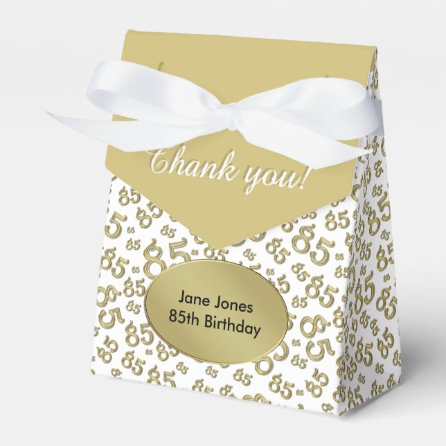 Thank You 85th Gold/White Random Number Pattern Favour Box (Front Side)