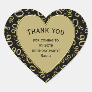 Thank you - 90th Birthday Black and Gold Heart Heart Sticker